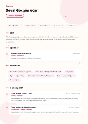 Coğrafya Öğretmeni CV Örnekleri cv indir